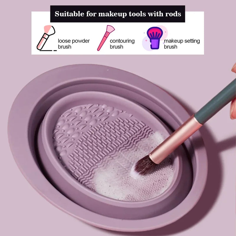 Silicone Makeup Brush Cleaner Folding Bowl & Pad Set for Brushes & Sponges