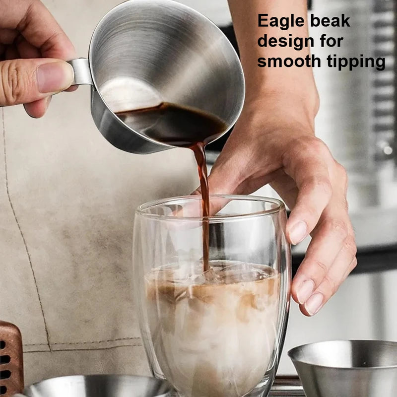 Stainless Steel Espresso Cups with Handle and V-Shaped Spout - Coffee and Dessert Measuring Cups with Scale
