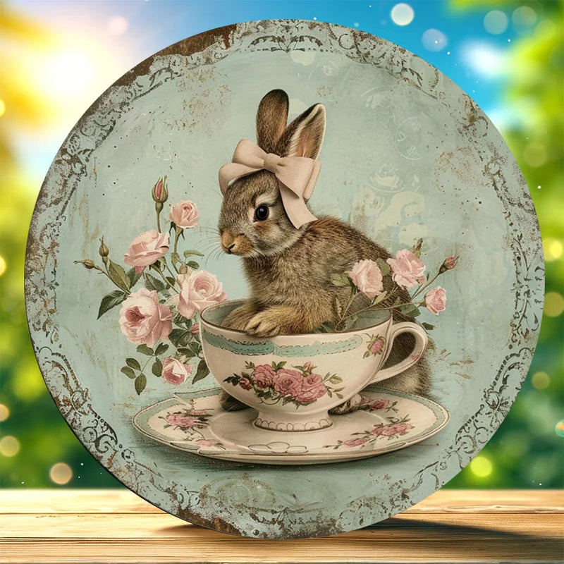 Country Style Wooden Wall Wreath Decoration with Rabbit Pattern - Home Decor
