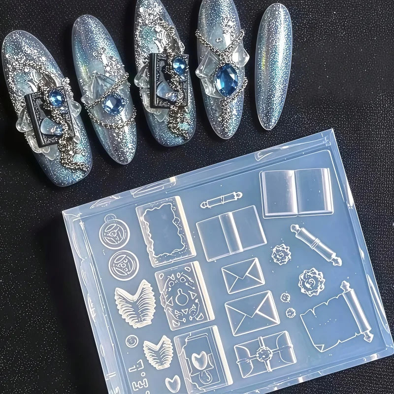 3D Nail Silicone Mold for Gothic Vintage Spell Book Nail Art Charms