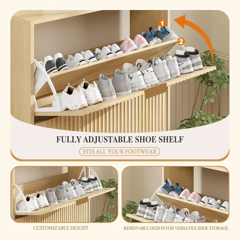 Slim Modern Shoe Storage Cabinet with 2 Drawers & Adjustable Shelf