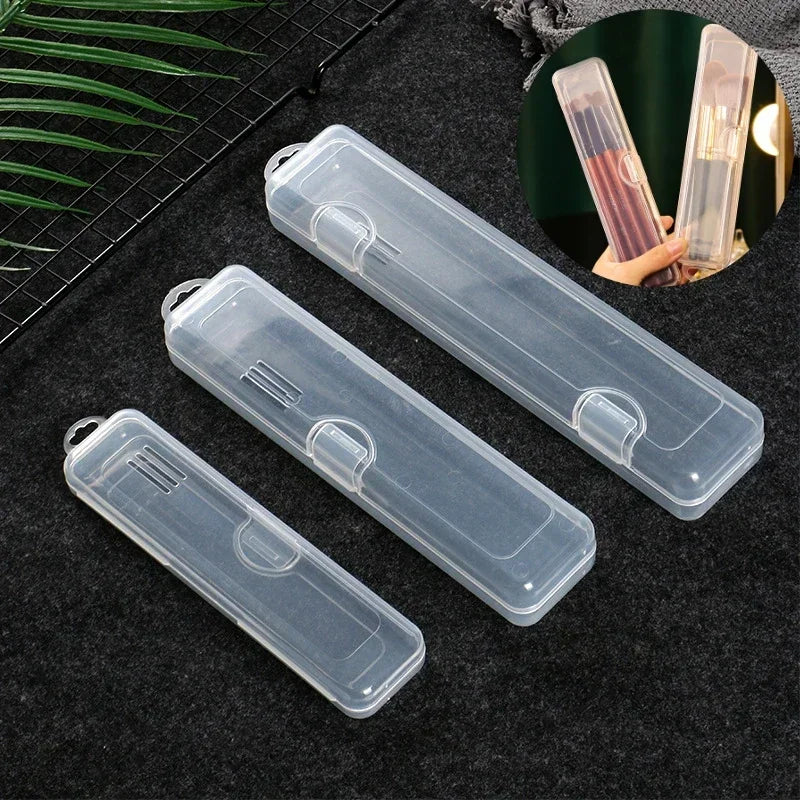 Portable Makeup Brush Organizer with Cover - Transparent Plastic Storage Box for Vanity and Travel