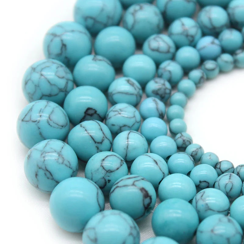 Natural Gemstone Beads - Blue Turquoise Round Loose Beads for Jewelry Making