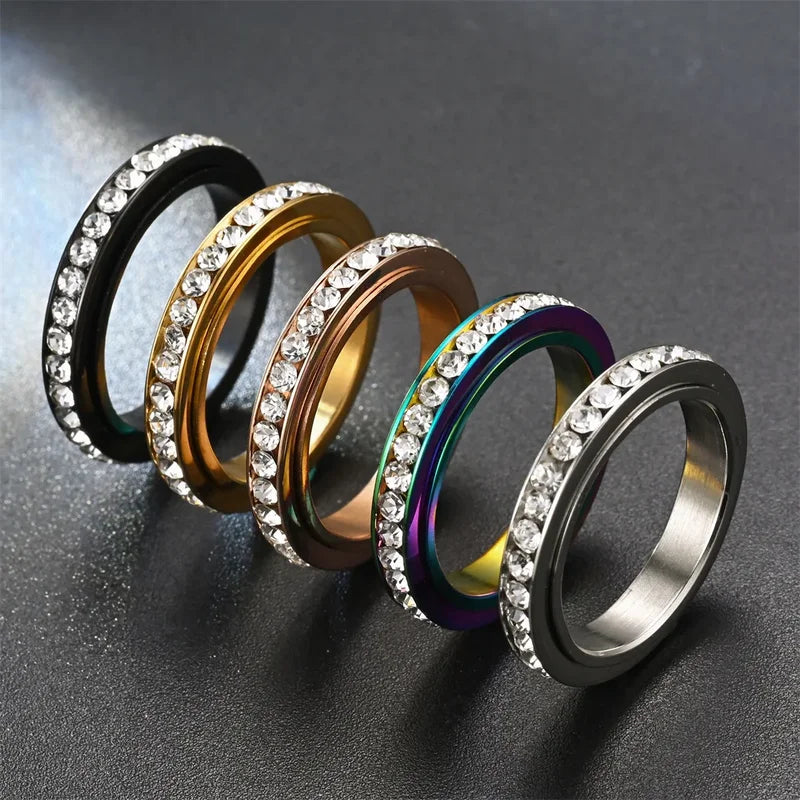 Stainless Steel Spinner Finger Rings for Women & Men - Adjustable Wedding & Anniversary Jewelry