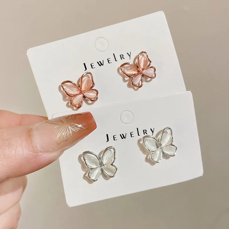 Magnetic Ear Clip No Piercing Jewelry for Women Butterfly Opal Zircon Studs