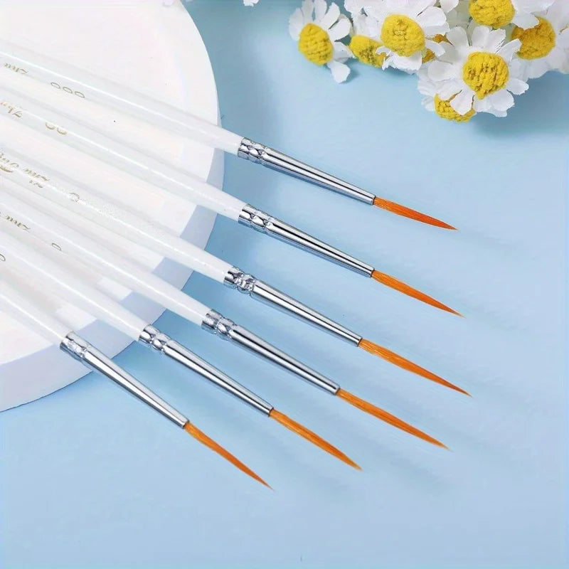 6-Piece Nylon Hair Paint & Nail Art Brush Set for Detailing & Crafting