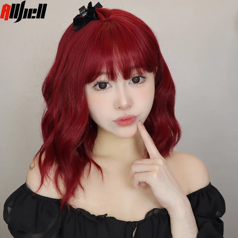Colorful Short Curly Wigs with Bangs for Cosplay & Parties - Heat-Resistant Synthetic Hair
