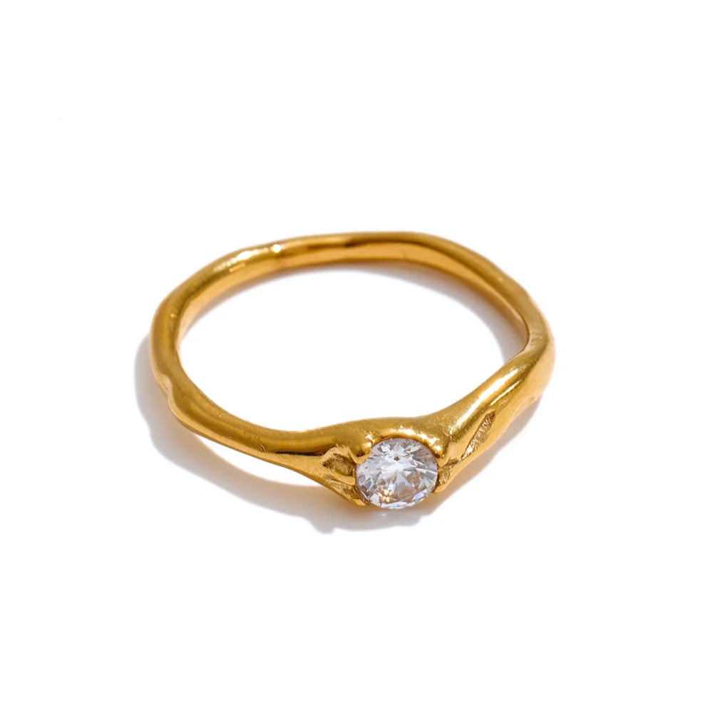 Stainless Steel Cubic Zirconia Fashion Ring for Women - PVD Plated Jewelry