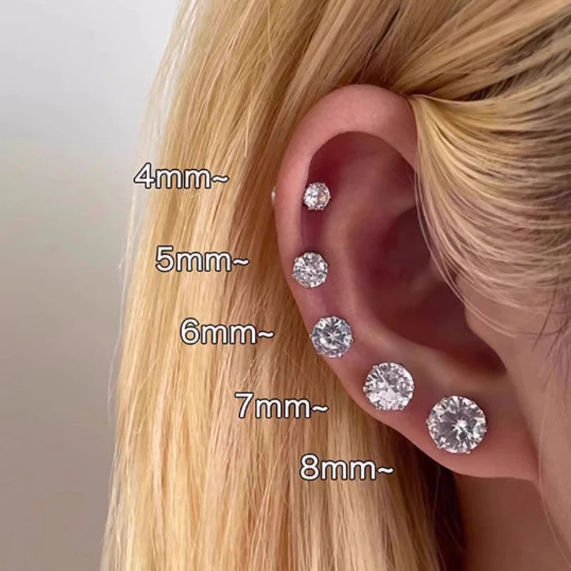 Magnetic Ear Clip Non Piercing Jewelry Pack - Unisex Punk Round Zircon Earrings