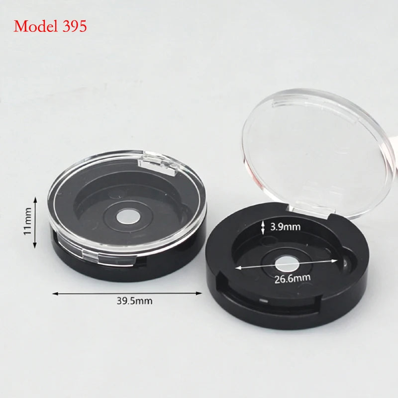 Round Plastic Makeup Compact Case with Mirror for Powder & Blush - Black