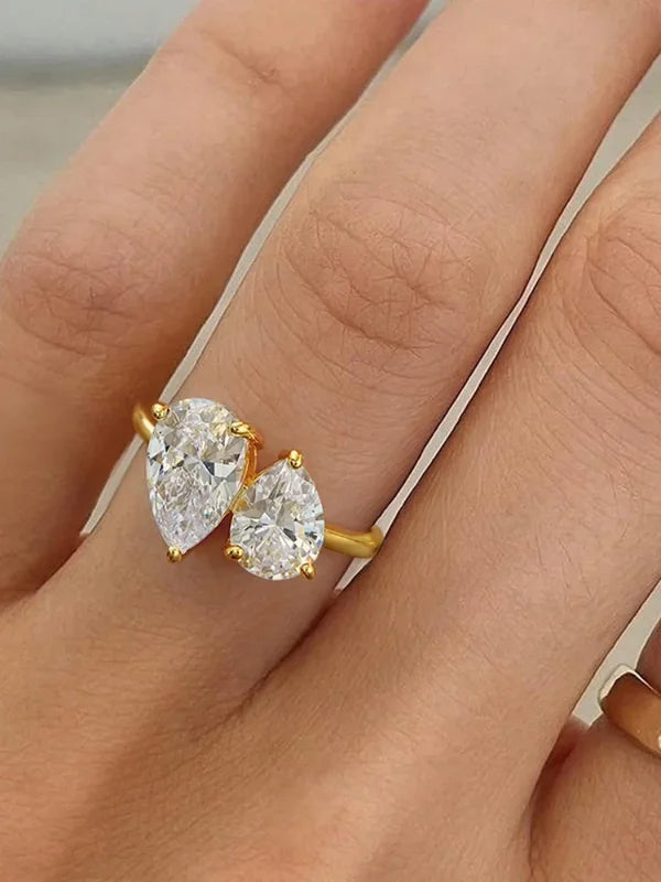 Sterling Silver Water Drop Finger Ring for Women, Wedding Jewelry Gift