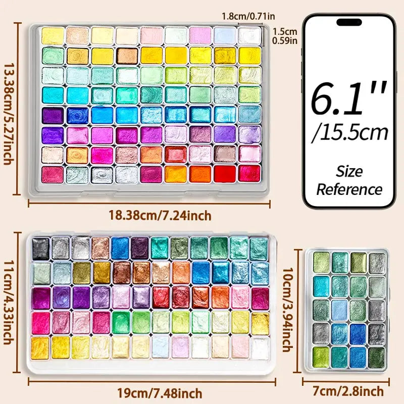 Watercolor Paint Set with Metallic, Glitter, Shimmer Colors - Portable Art Kit