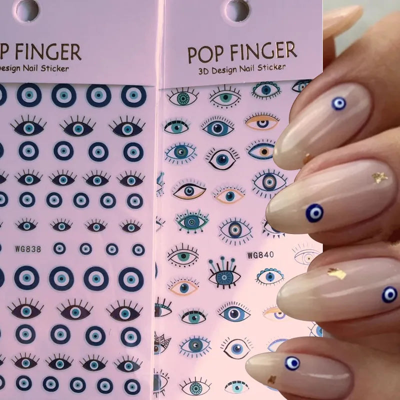 Evil Eye Nail Stickers Set for Nail Art 3D Design Self-Adhesive Manicure Decals