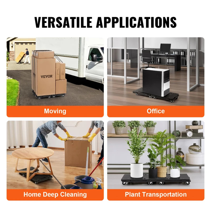 2 Pack Heavy Duty Furniture Moving Dolly with 4 Wheels - Industrial Flat Cart 500 lbs