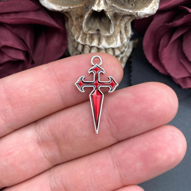 10pcs Enamel Cross Charms for Jewelry Making - Crusader Rosary Pendant 30x16.5mm
