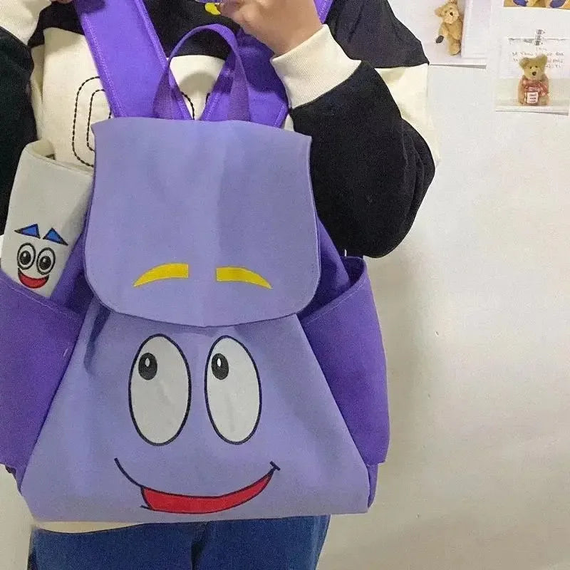 Cartoon Dora The Explorer Backpack with Pencil Case - Kids School Bag Purple Canvas Daypack