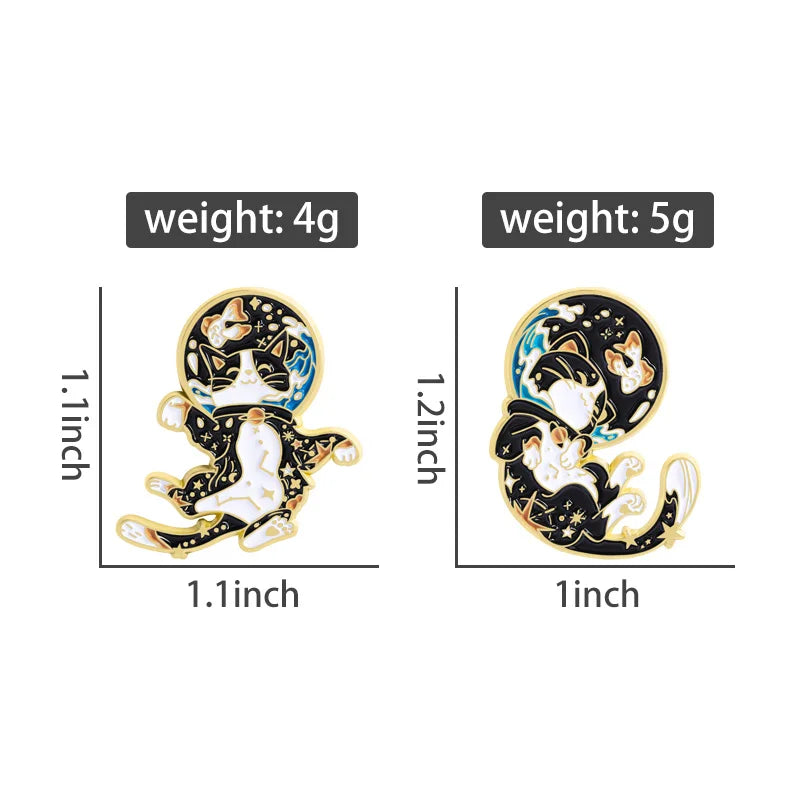 Cute Space Astronaut Cat Collection Enamel Pins - Constellation & Fish Tank Brooches