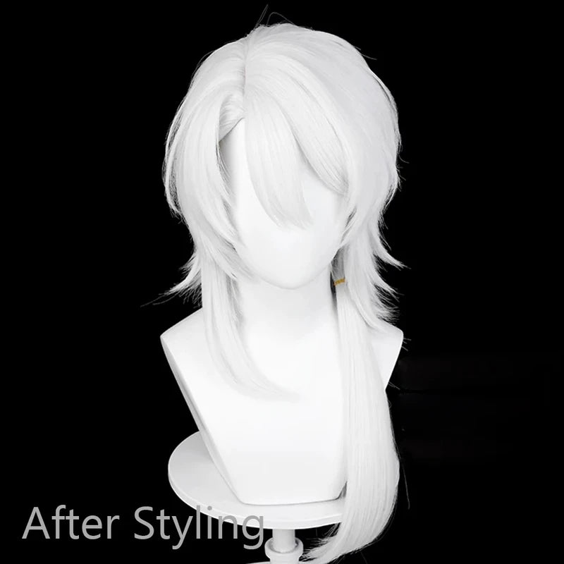 Synthetic White Straight Wig with Side Part for Cosplay & Themed Parties