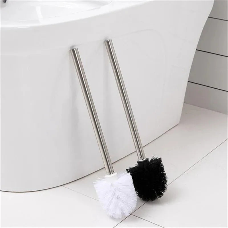 Stainless Steel Handle Toilet Brush Set with Wall-Mounted Storage Rack - Dead Corner Bathroom Cleaner