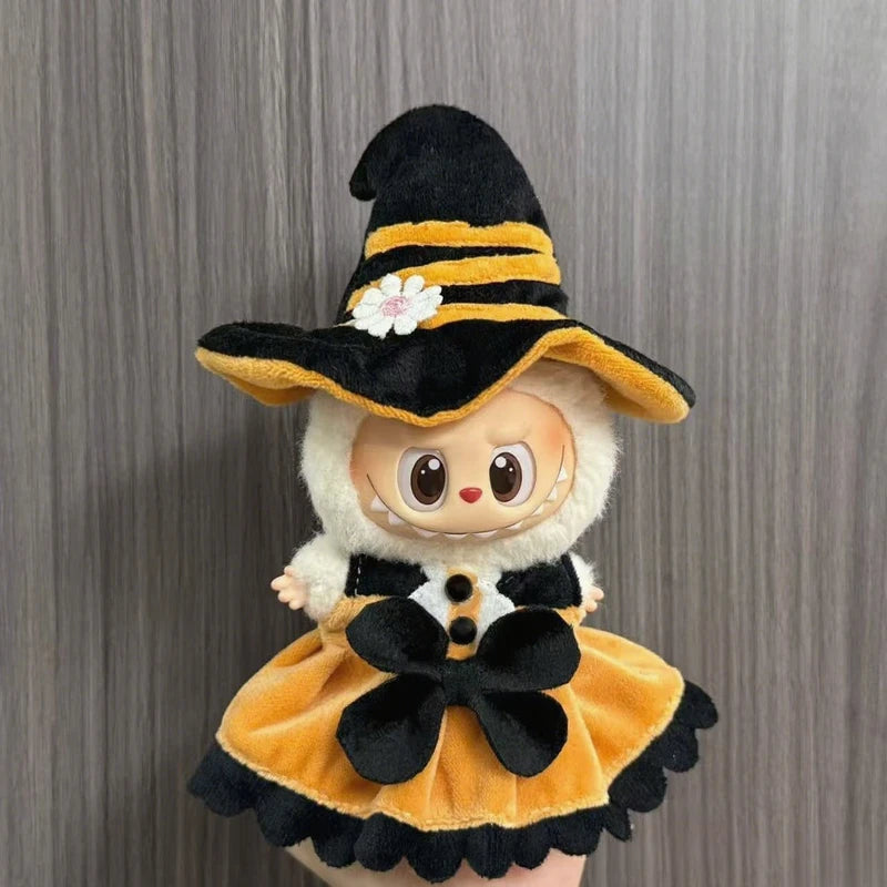 Halloween Pumpkin Cloak Hat for Labubu Dolls Accessories with Devil's Cloak and Witch Outfit
