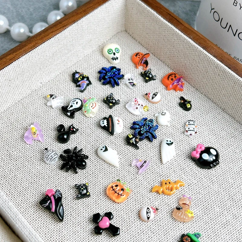Halloween Nail Art Charms 20PCS Quirky Pumpkin Ghost Spider Bat Resin Decorations