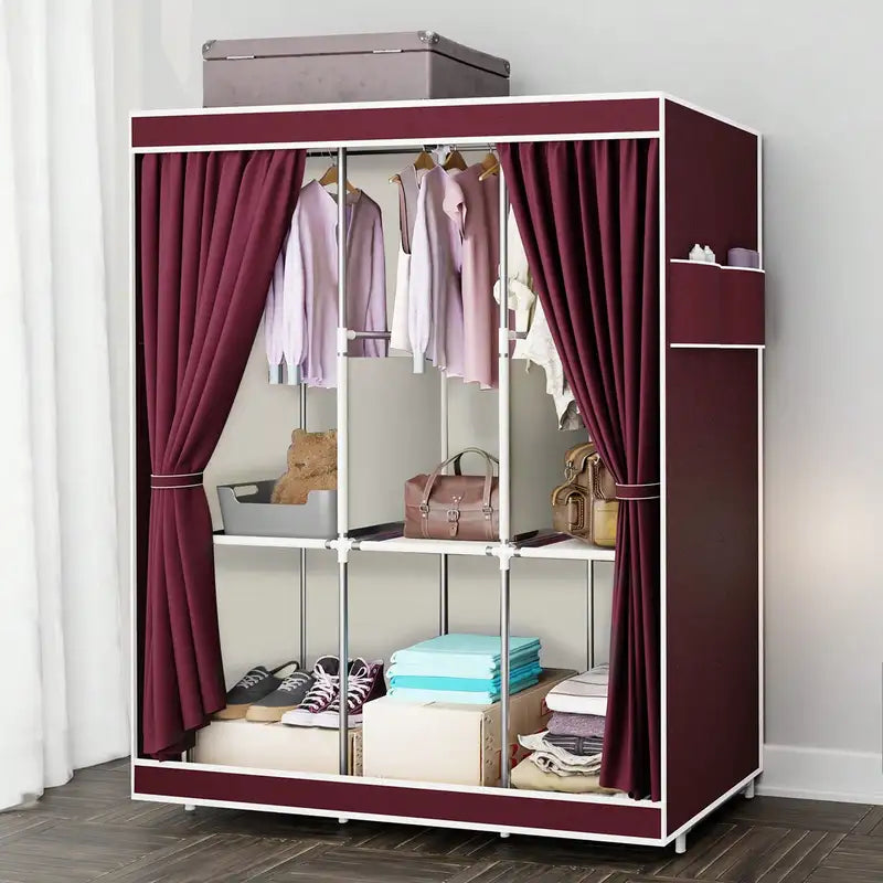 Large Capacity Portable Wardrobe Closet with Shelves & Hanging Rod - Dustproof Cloth Storage Cabinet
