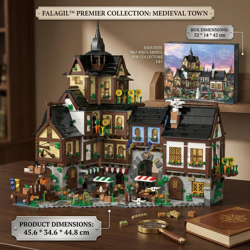 Medieval Town Modular Building Blocks Set - 3857PCS Architectural Model Kit for Adults