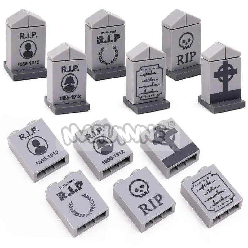 Halloween Building Blocks Kit for Model Creation - Tombstone Graveyard Accessories