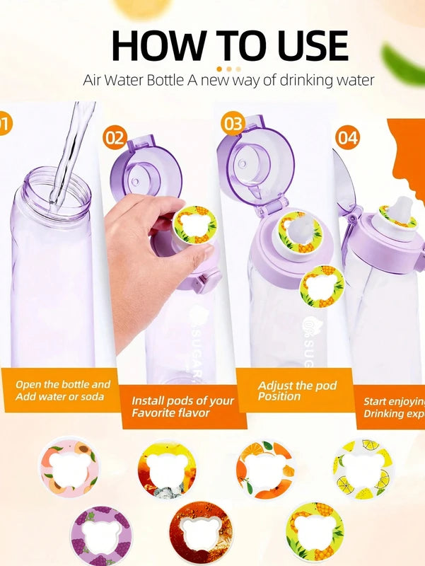 Portable Water Bottle with Flavor Pods, Leak-Proof Sport Water Bottle