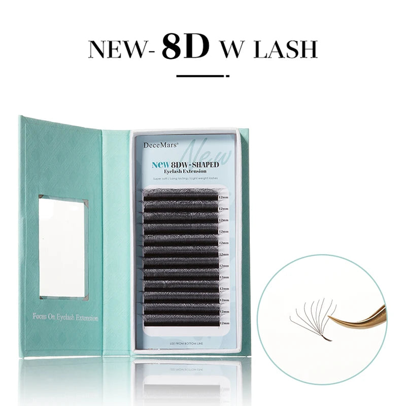 8D W Shaped Eyelash Extensions - Handcrafted Fanning Effect, Multiple Lengths