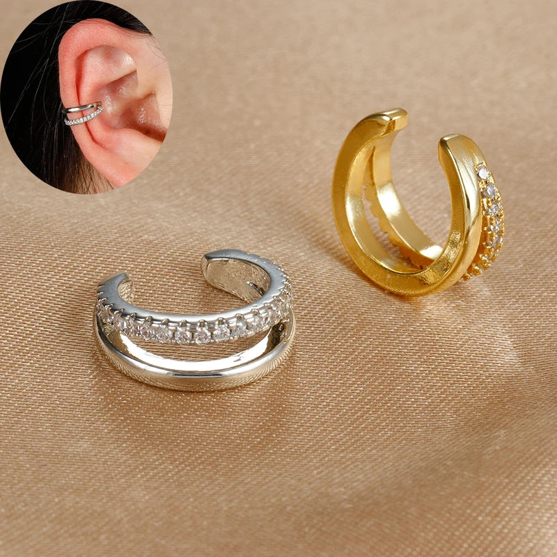 Stainless Steel Zircon Clip Earrings Female Buckle Ear Cuff No Piercings Fake Cartilage Jewelry