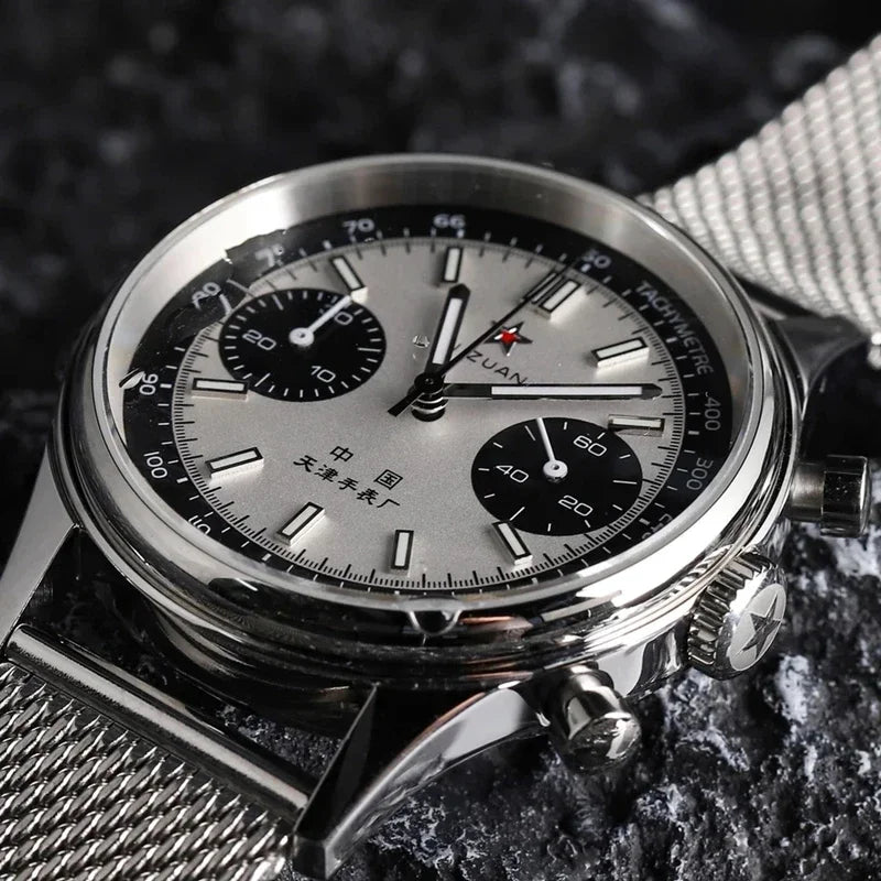 42mm Aviation Chronograph Quartz Military Watch for Men Waterproof Canvas