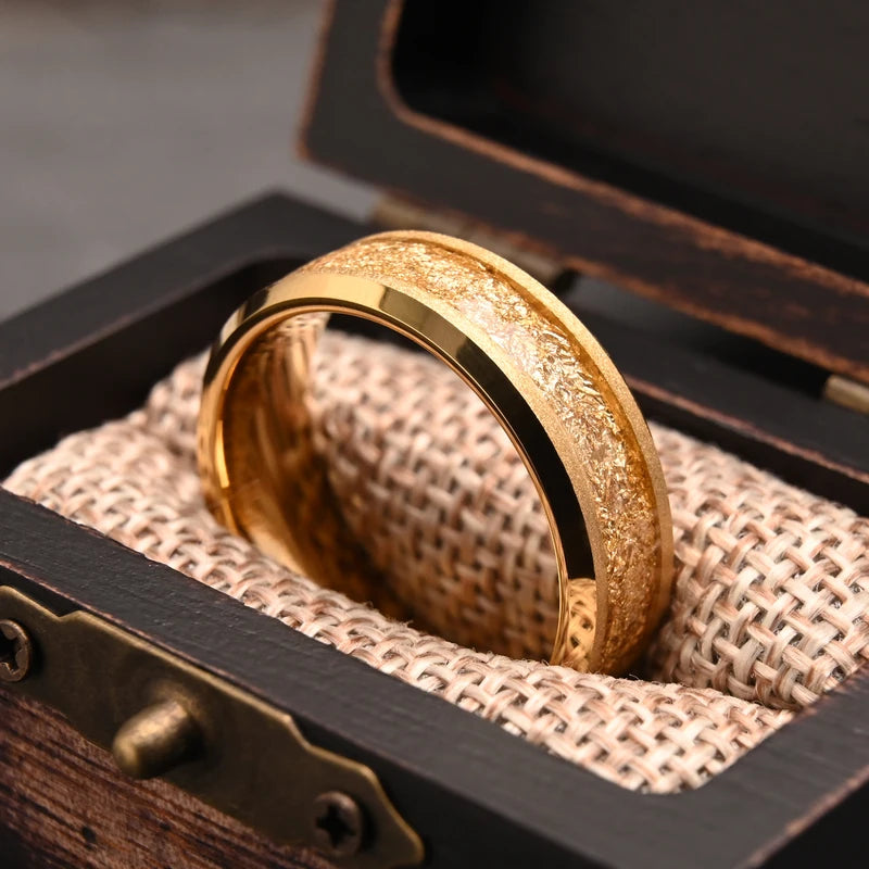 Men's Gold Tungsten Carbide Wedding Band with Gold Leaf Inlay - Comfort Fit