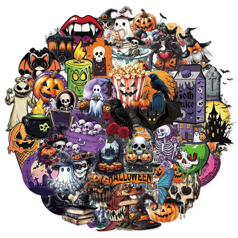 Halloween Pet Stickers 50 Pack Waterproof Graffiti Luggage Notebook Phone Case Decor