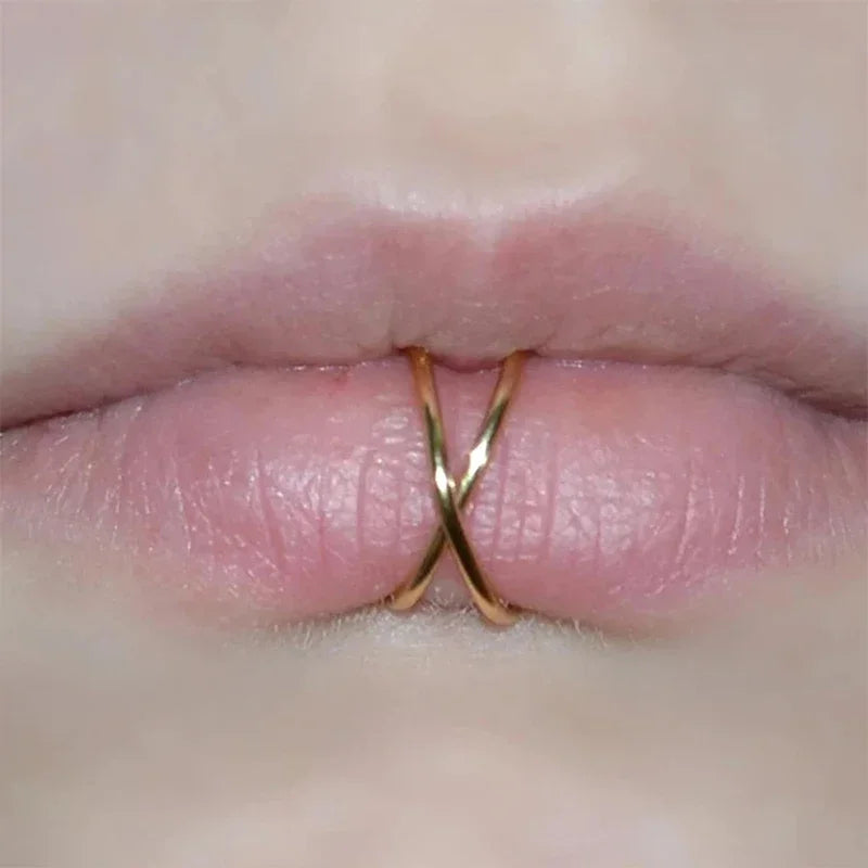 Fake Lip Piercings & Nose Rings Set - Hypoallergenic Hoop & Snake Bite Styles