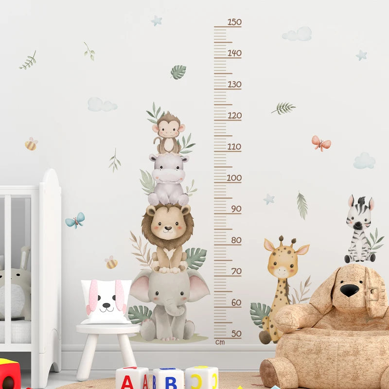 Children's Jungle Safari Growth Chart Sticker Removable Wall Decals for Nursery & Kids Room