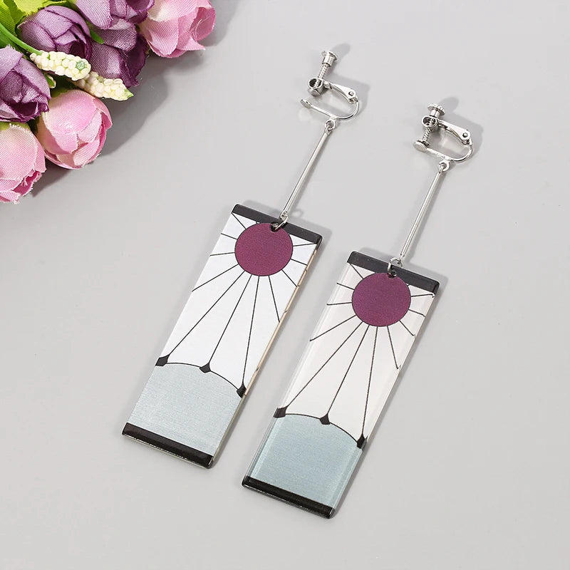 Anime Demon Slayer Earrings Sun Goddess Pattern Tanjiro Cosplay Charm Jewelry