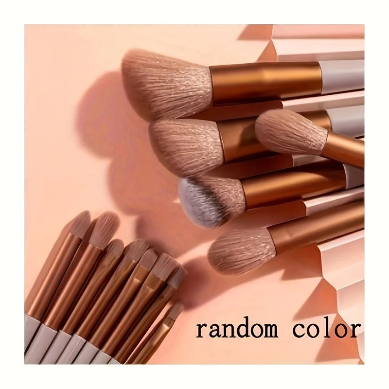 13-Piece Vegan Makeup Brush Set with Hybrid Fiber Bristles and Gift Pouch - Luxury Cosmetic Tools for Beginners and Pros
