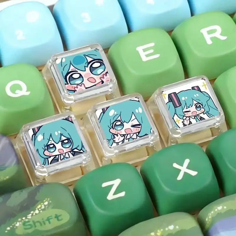 Anime Hatsune Miku Keycap Set for Mechanical Keyboard Transparent Custom Keycaps