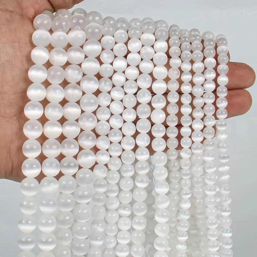 Natural Selenite Beads for Jewelry Making - Semi-Precious Round Loose Stones