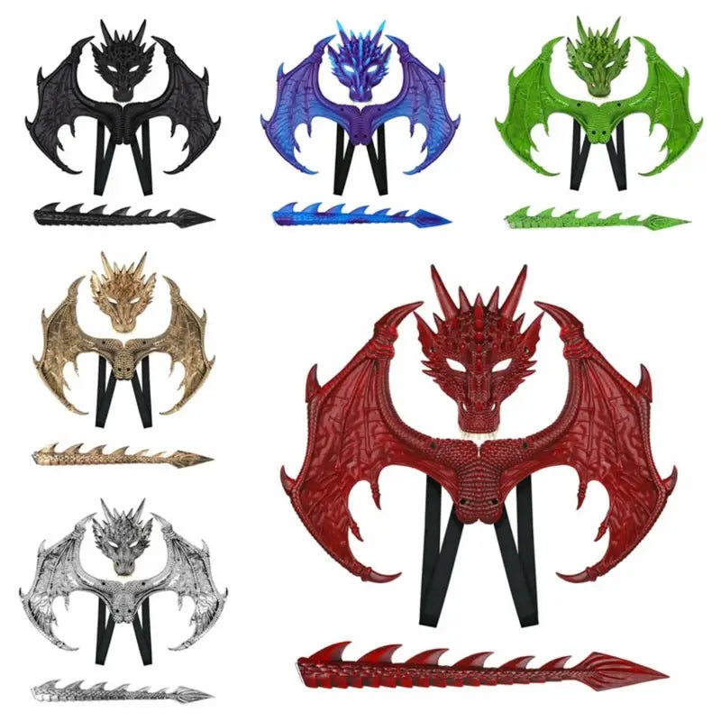 Children's Dragon Costume Set with Wings, Tail & Mask for Role Play Halloween Cosplay