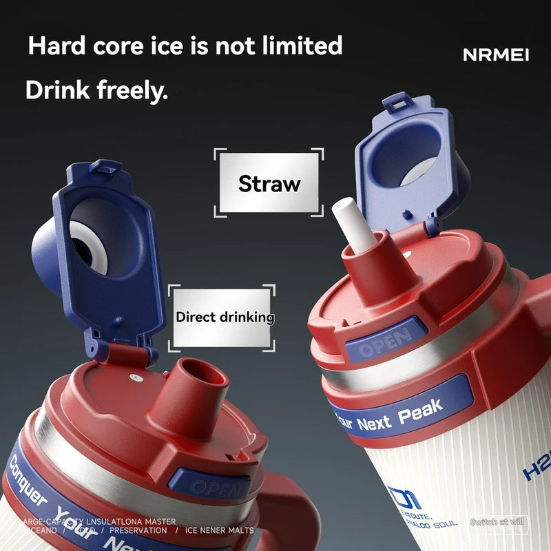 1250ml Insulated Stainless Steel Water Bottle with Straw - Large Capacity Portable Tumbler