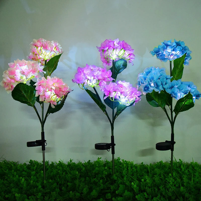 Garden Decor 3-Head Hydrangea Solar Lawn Lamp Outdoor Yard Party Decoration