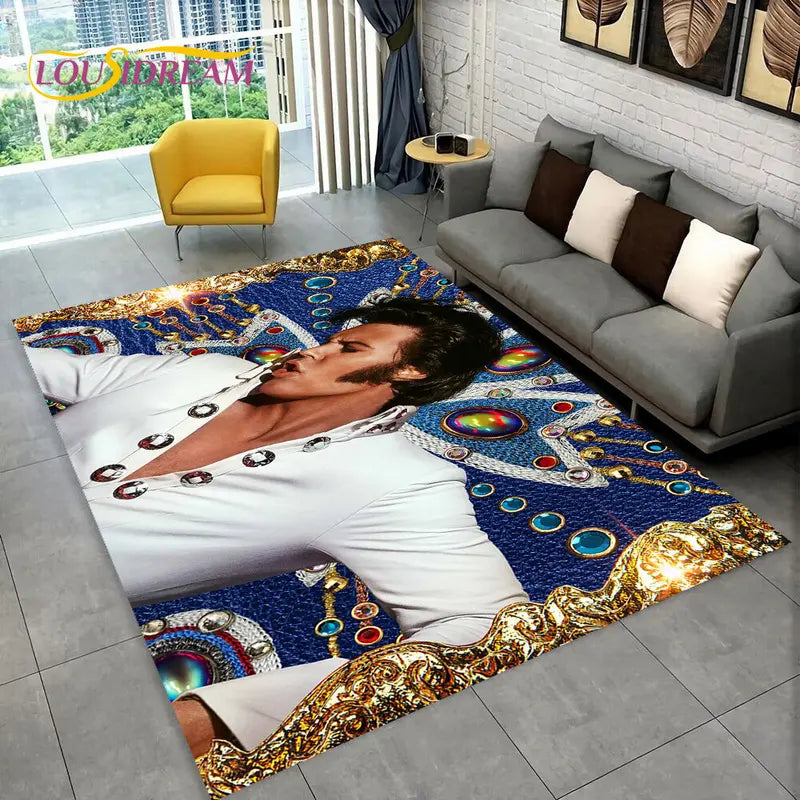 Elvis Presley Retro Area Rug for Living Room & Bedroom - Non-Slip Carpet