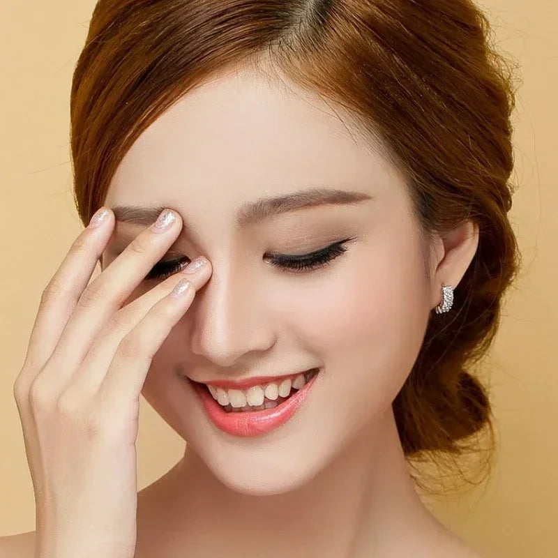 Elegant Silver Color Stainless Steel Crystal Round Hoop Earrings for Women