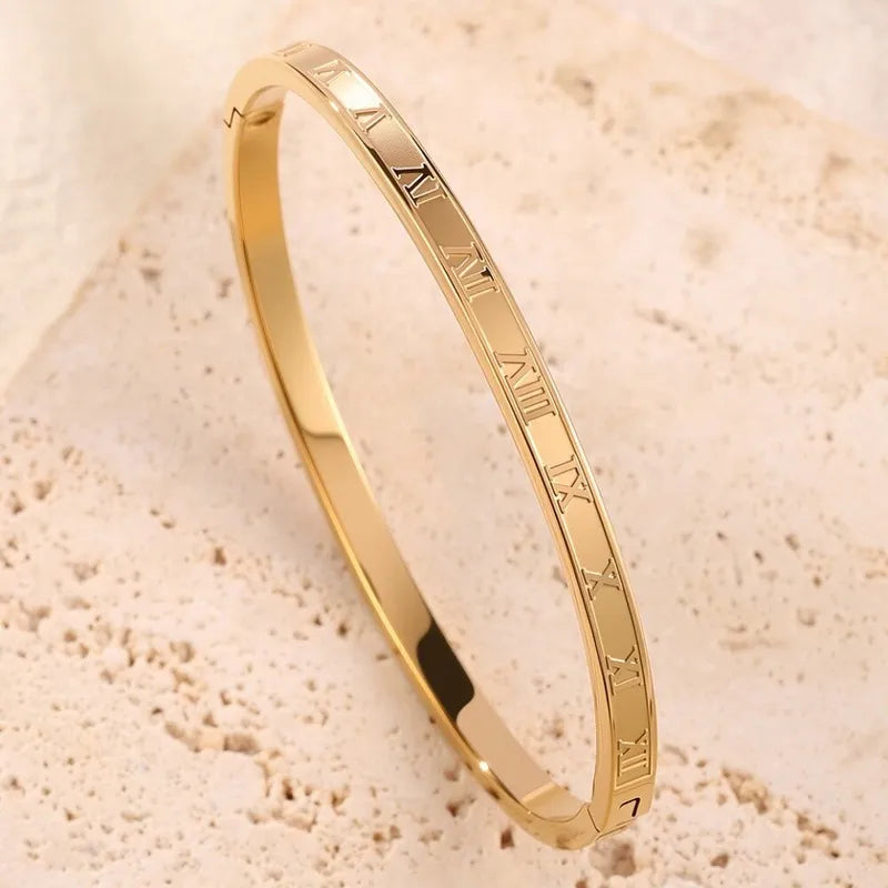 Women Stackable Gold Color Bangles Stainless Steel Jewelry for Wedding & Gift