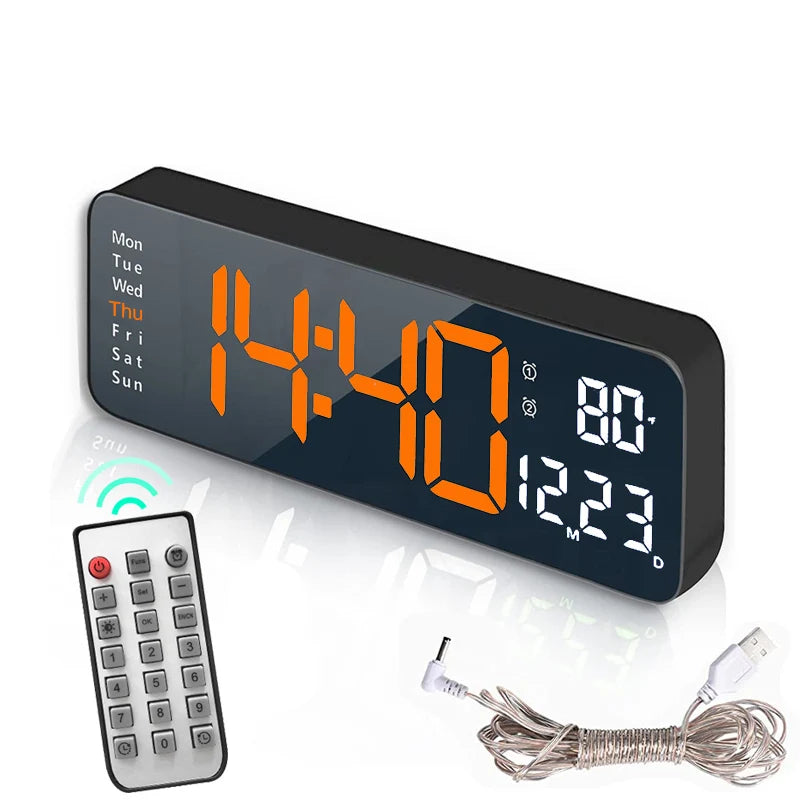 10-Inch Digital Wall & Desk Clock with Alarm, Thermometer, Calendar & Night Light