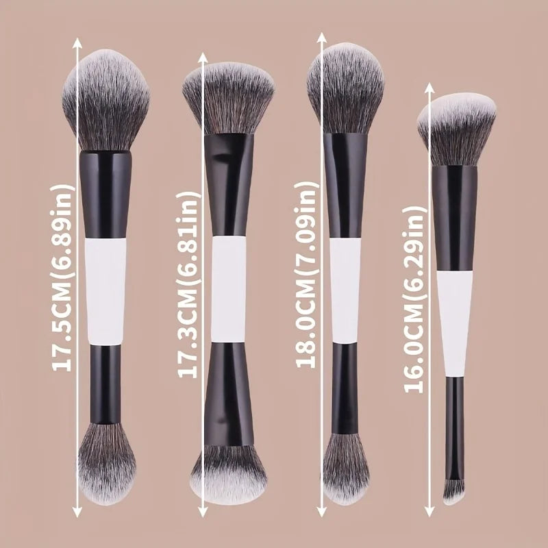 4Pcs Dual-Ended Makeup Brush Set - Soft Fluffy Brushes for Blush & Highlighter