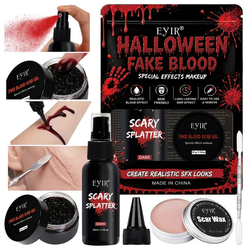 Halloween SFX Makeup Kit with Scar Wax Blood Latex & Tools - Realistic Effects