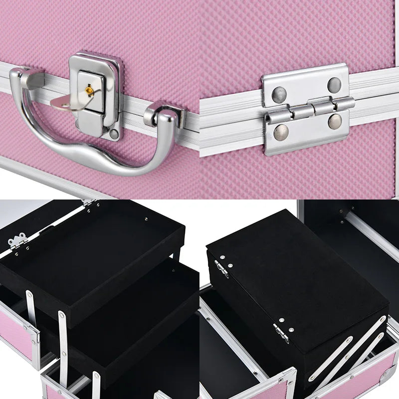 Large Capacity Aluminum Alloy Makeup Case with Mirror Portable Organizer for Professional Artists
